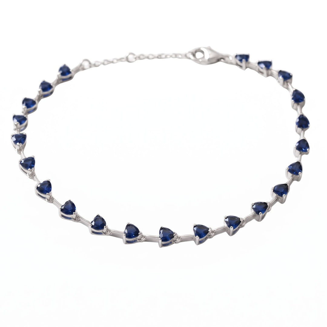 Sterling Silver Sapphire September Birthstone Heart Tennis Bracelet
