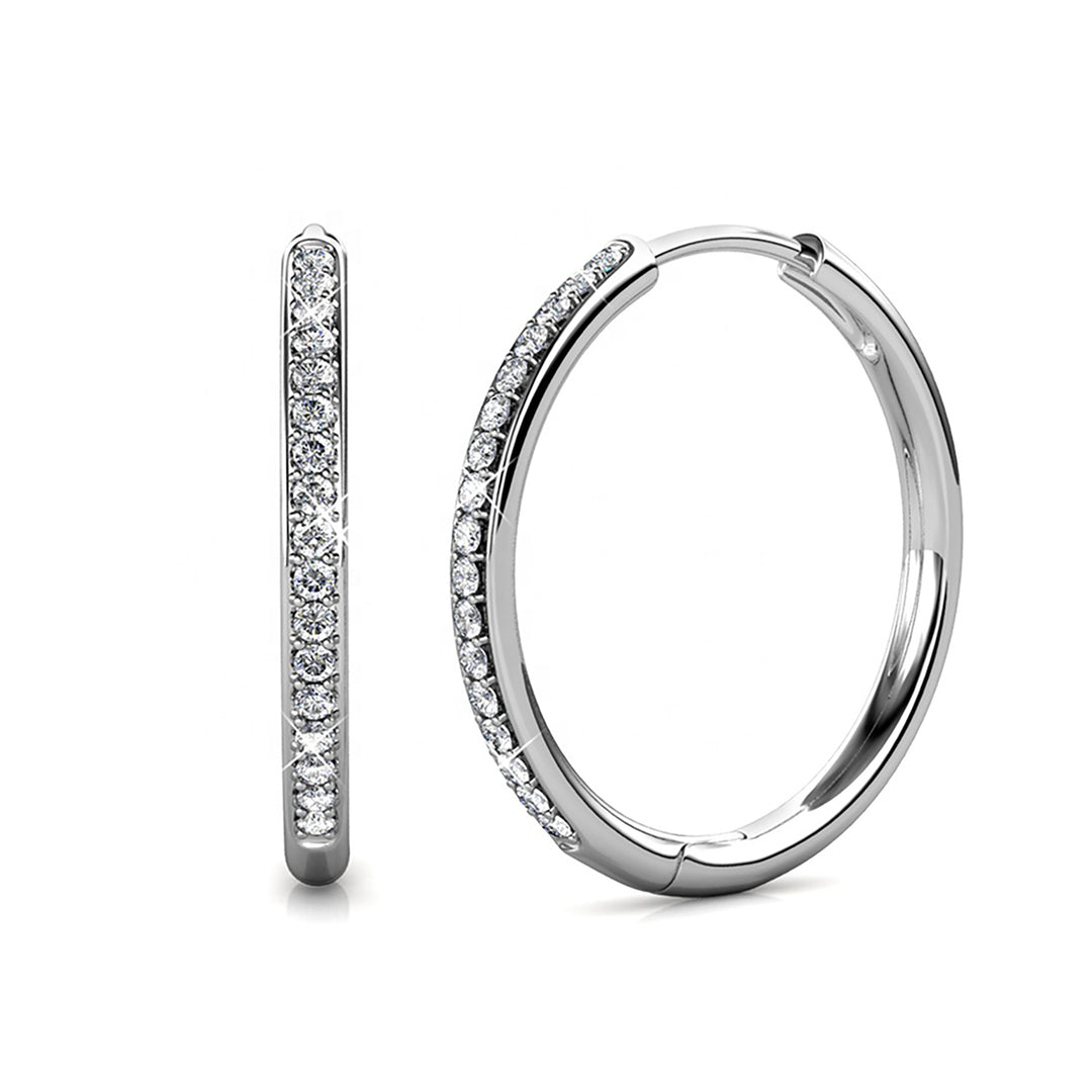 Round Hoop 40mm  Silver Earrings With Certified Austrian Crystals