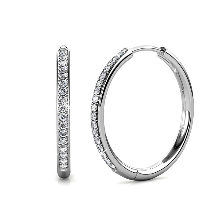 Round Hoop 40mm  Silver Earrings With Certified Austrian Crystals