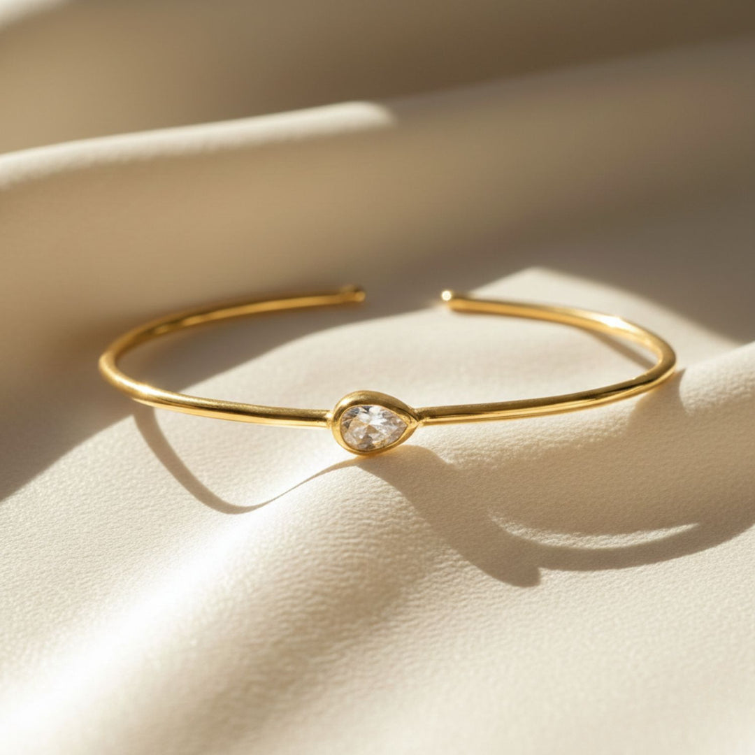 18ct Gold Plated White Topaz April Birthstone Bangle