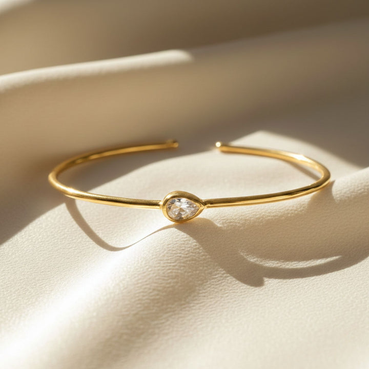 18ct Gold Plated White Topaz April Birthstone Bangle