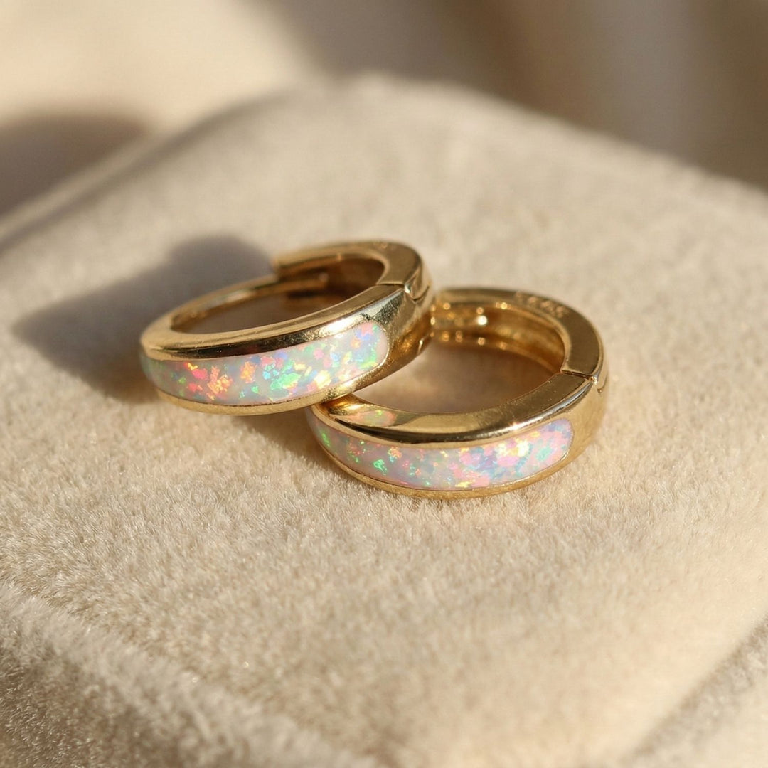 White Opal Huggie Hoop Earrings, White Opal Gold Plated Earrings, 18k Gold Plated Huggie Earrings, Tapered Huggie Hoop Earrings, White Opal Hoop Earrings, Gold Opal Huggie Earrings, Elegant Opal Earrings for Women, Small Gold Huggie Hoop Earrings, Everyday White Opal Earrings, Opal Gold Earrings Gift for Women,