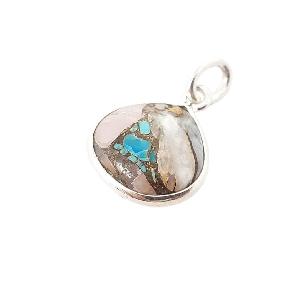 Sterling Silver Round Bezel Opal & Turquoise Charm Pendant