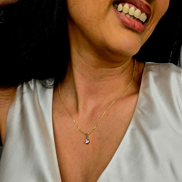 Mini Round Alexandrite June Birthstone Pendant Necklace