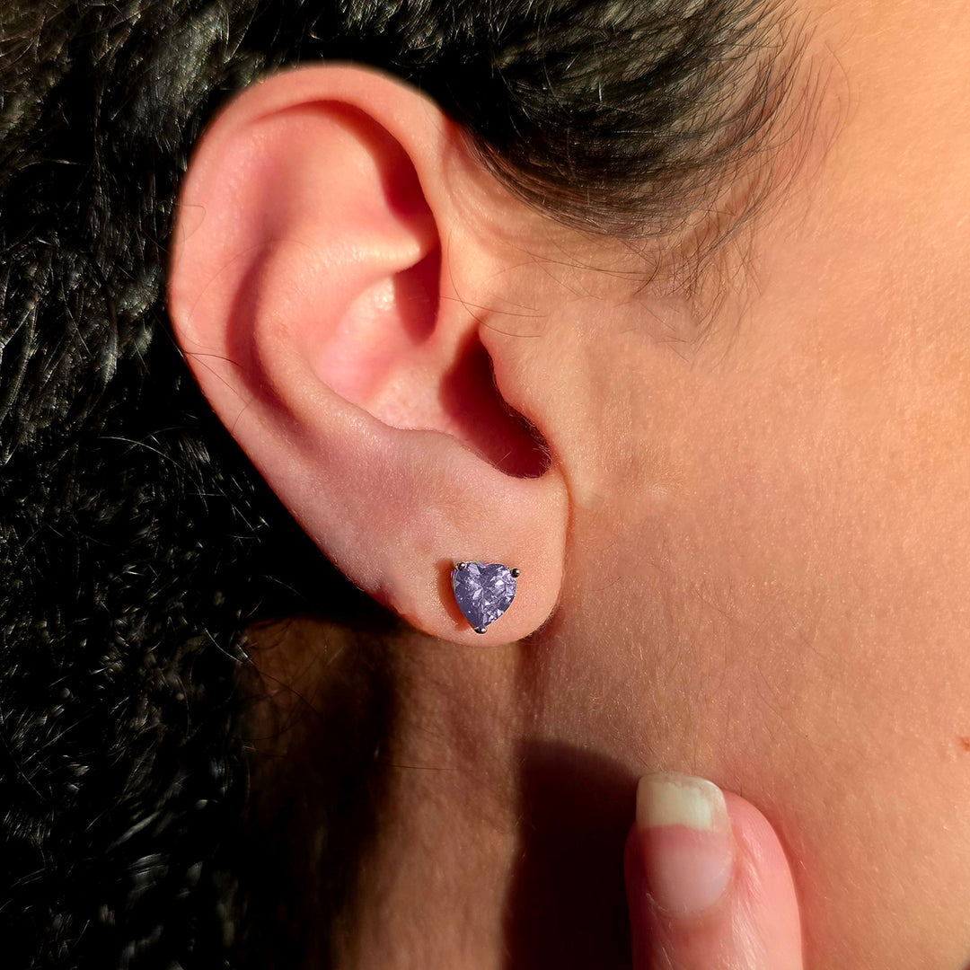 Alexandrite Heart Silver Stud Gemstone Earrings