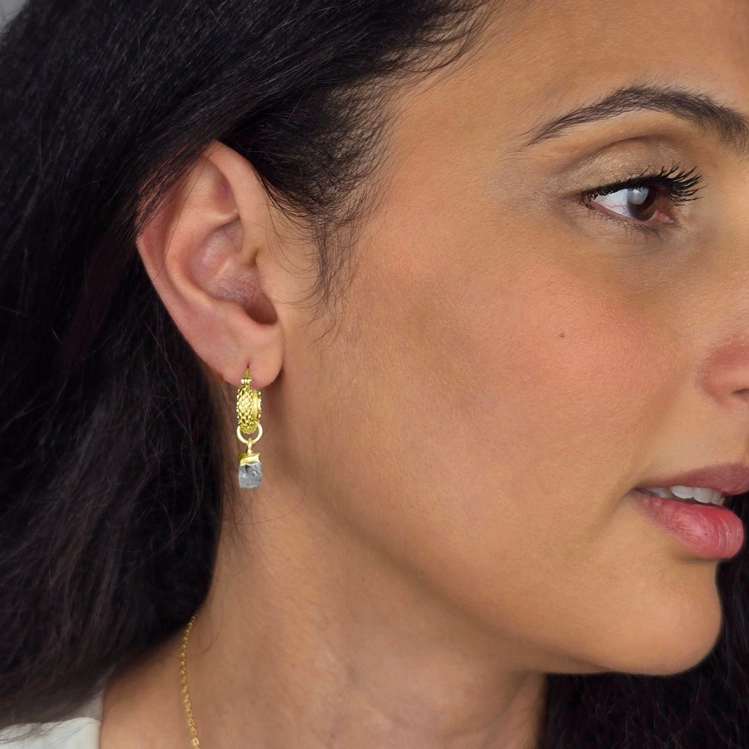 Raw Aquamarine March Birthstone Huggie Hoops Gold Vermeil Plated Gemstone Earrings