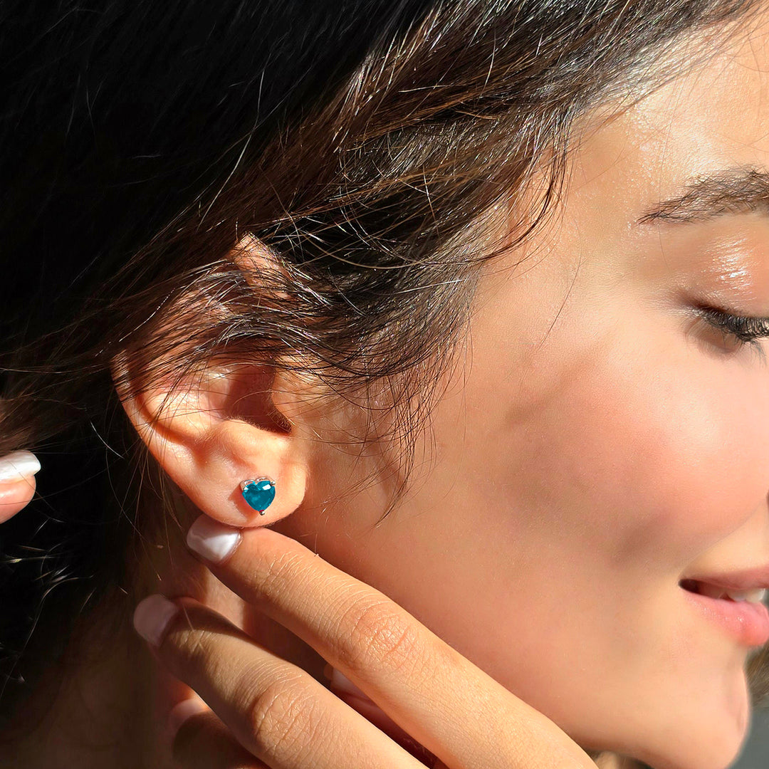 Aquamarine Heart Sterling Silver Stud Gemstone Earrings