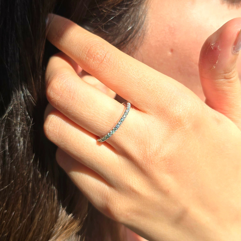 Aquamarine Moissanite Crystal Sterling Silver Ring