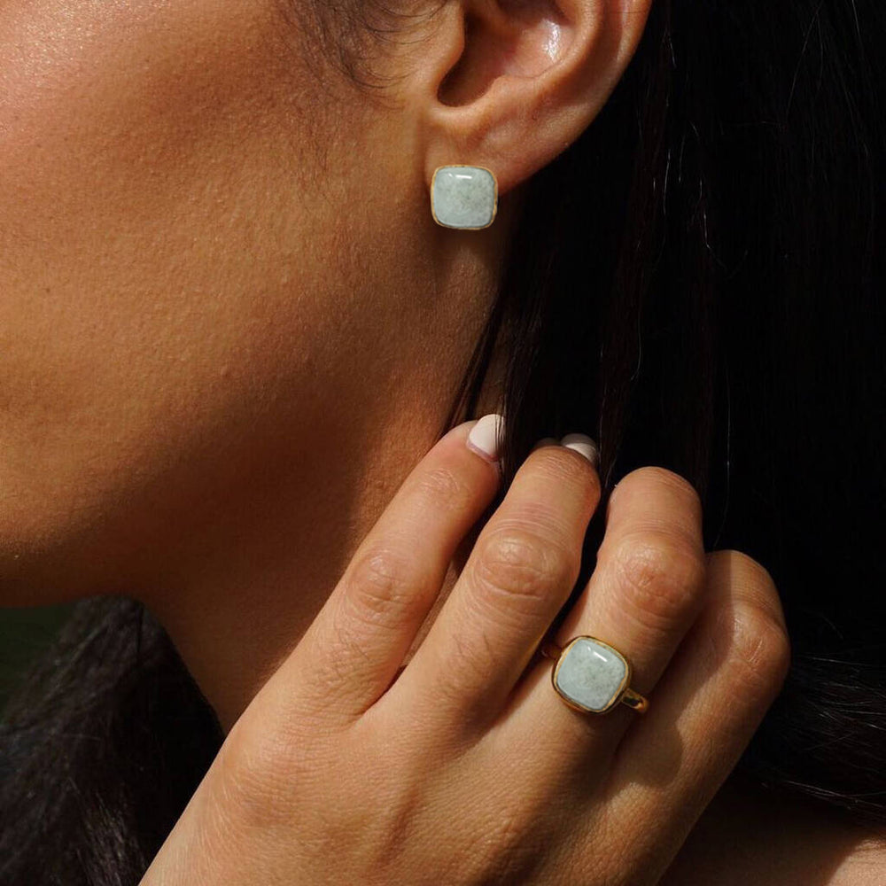 Gold Plated Aquamarine March Birthstone Stud Earrings