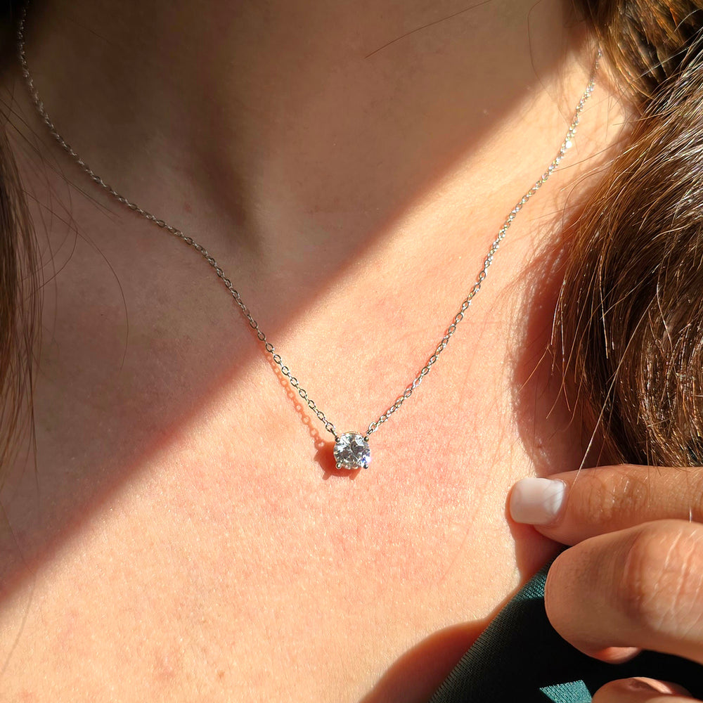 Diamond 1ct Moissanite Crystal Sterling Silver Necklace