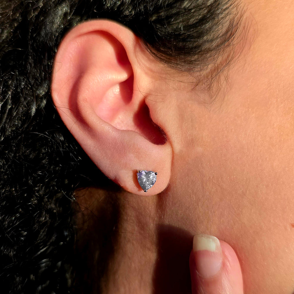 Diamond Heart Sterling Silver Stud Gemstone Earrings