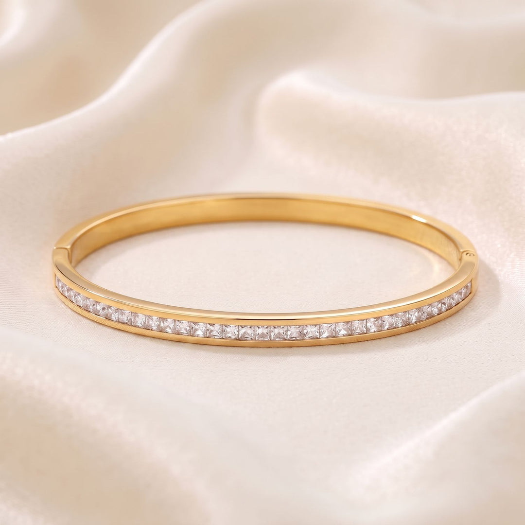 18ct Gold Plated Slim Clear Stone CZ Tennis Bangle