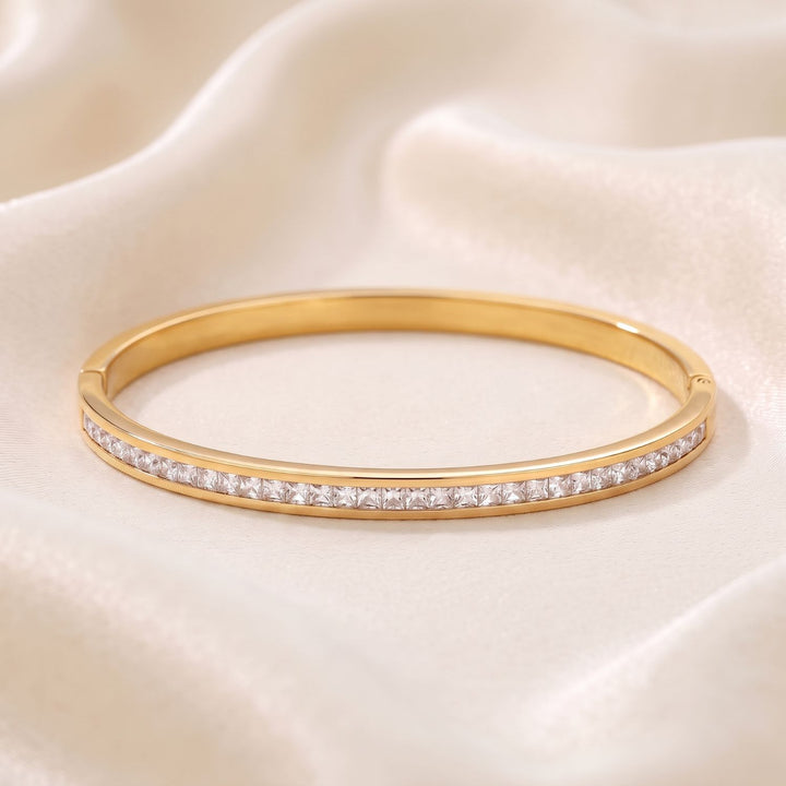18ct Gold Plated Slim Clear Stone CZ Tennis Bangle