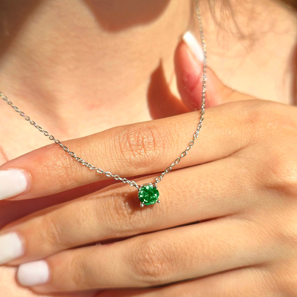 Emerald Moissanite Crystal Sterling Silver Necklace