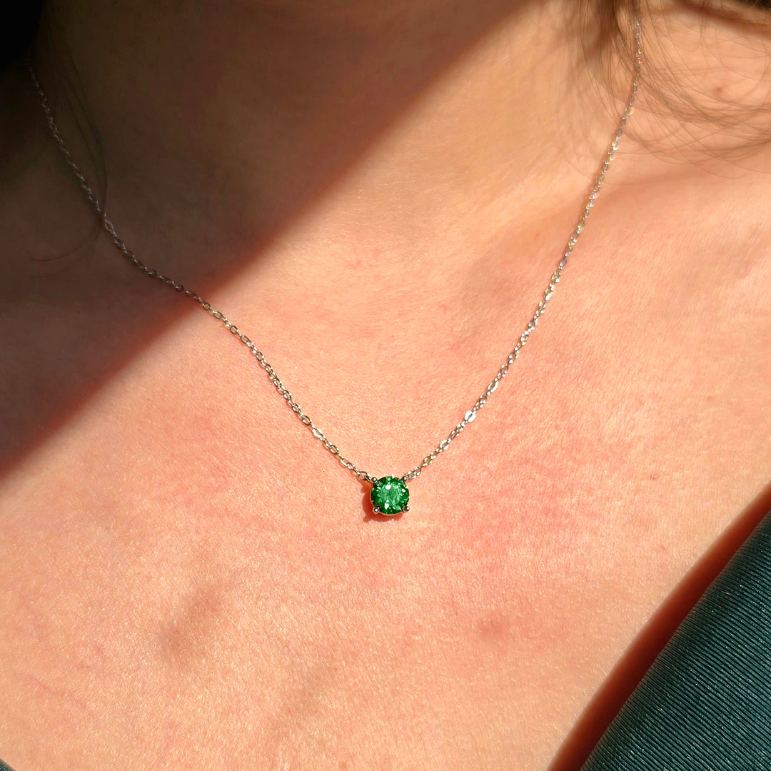 Emerald Moissanite Crystal Sterling Silver Necklace