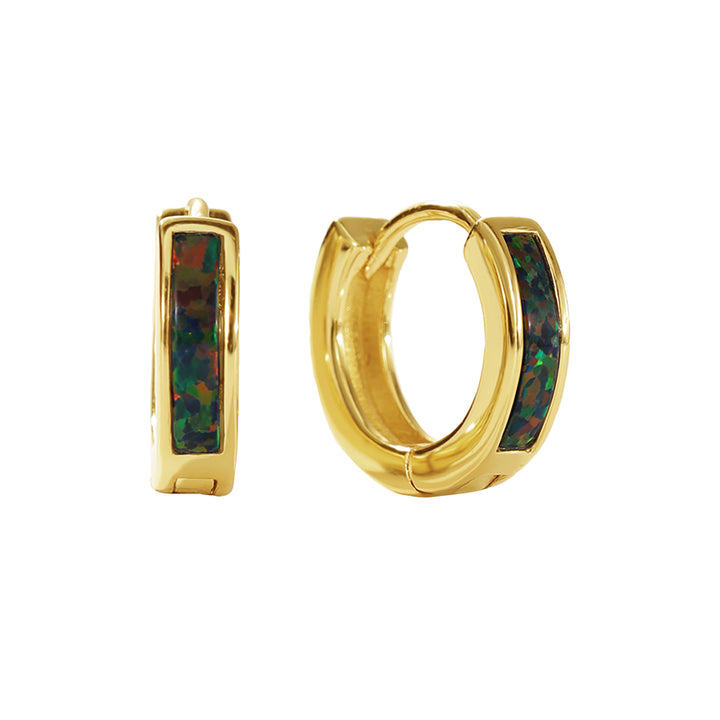 Forest Green Opal Huggie Hoop Gold Plated Earrings