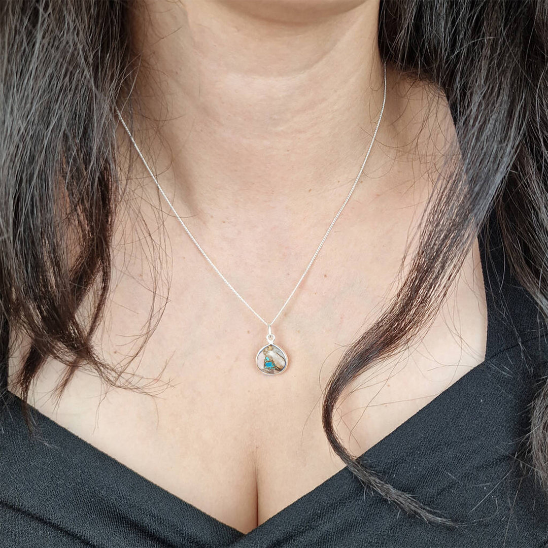 Sterling Silver Opal &amp; Turquoise Gemstone Crystal Necklace