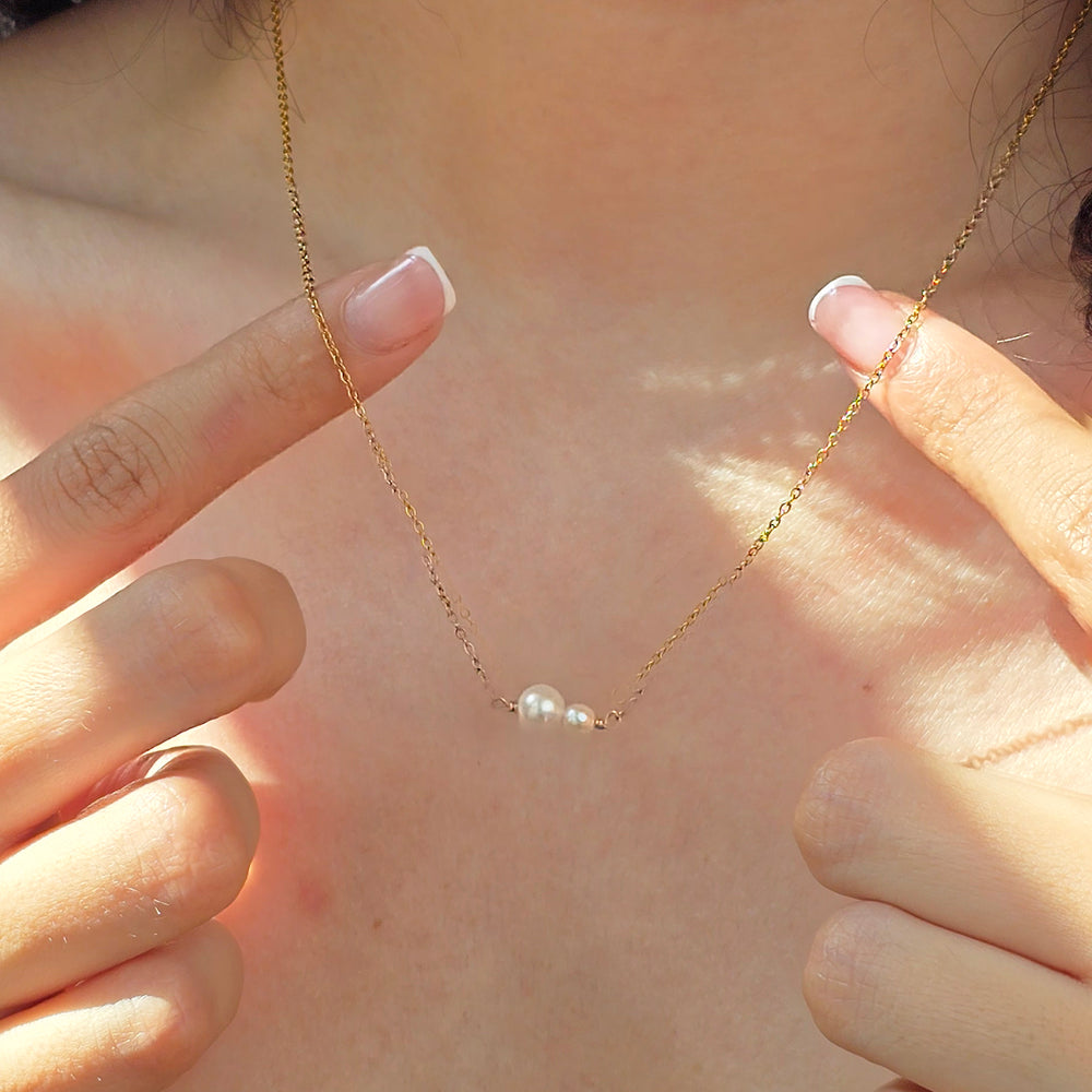 Dainty Two Freshwater Pearls Gold Plated Necklace