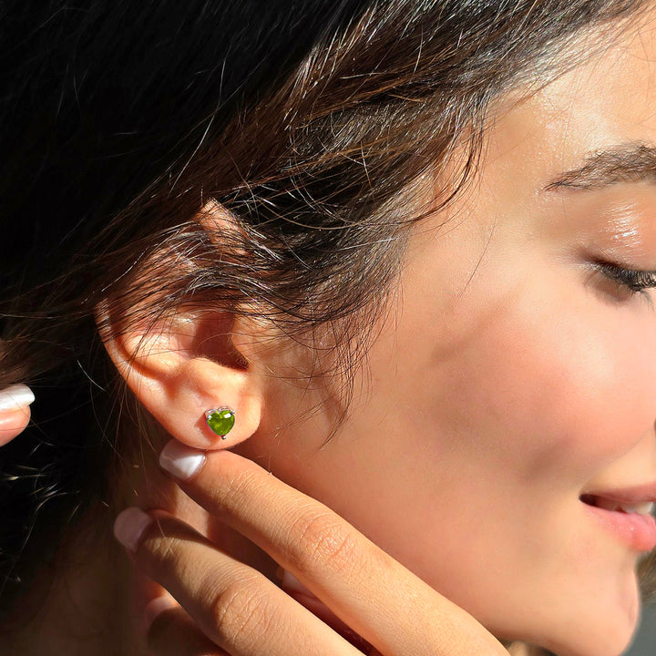 Peridot Heart Sterling Silver Stud Gemstone Earrings