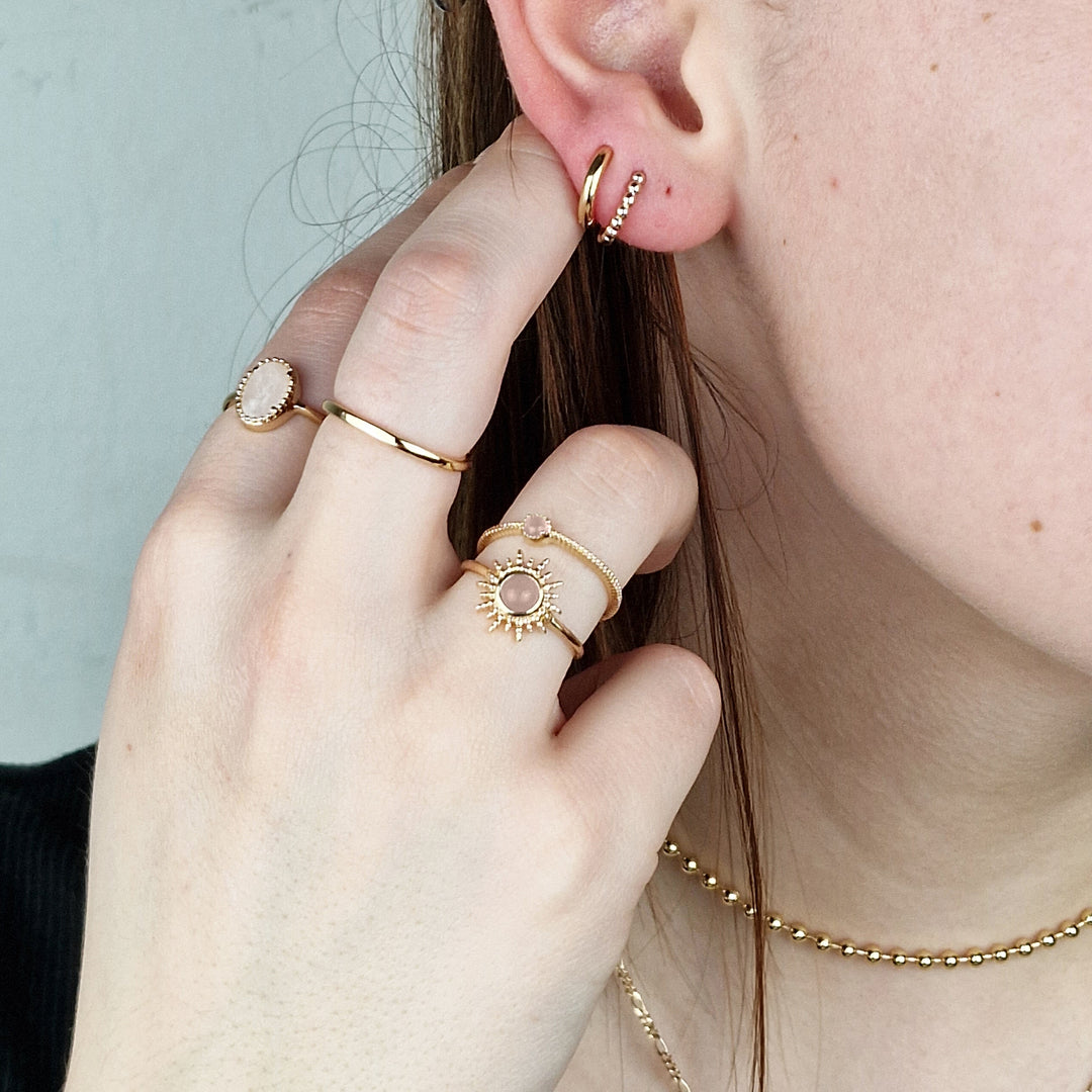 Rose Quartz October Birthstone Sun Gold Plated Ring