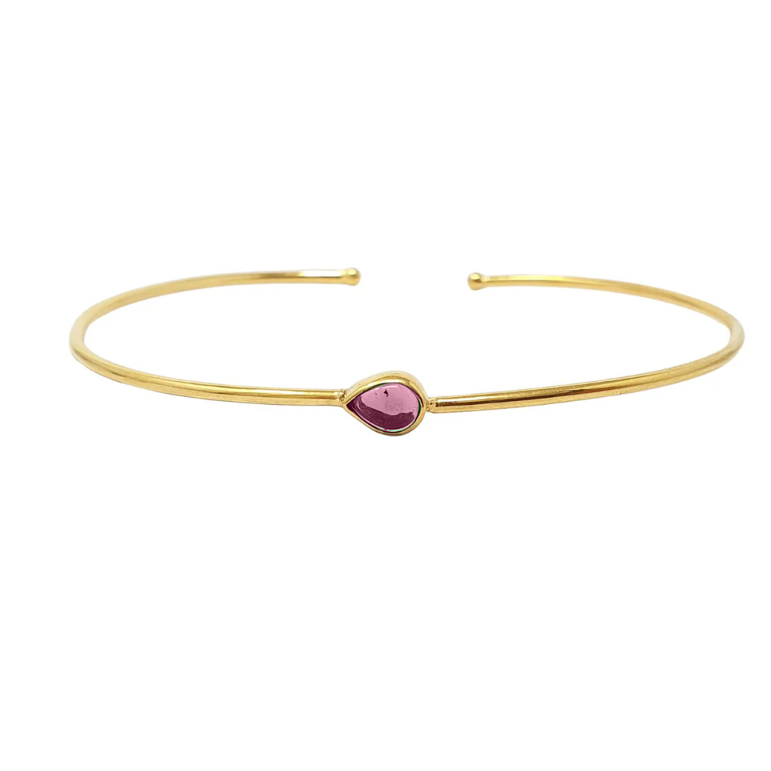 Gold Plated Minimalist Ruby July Birthstone Bangle