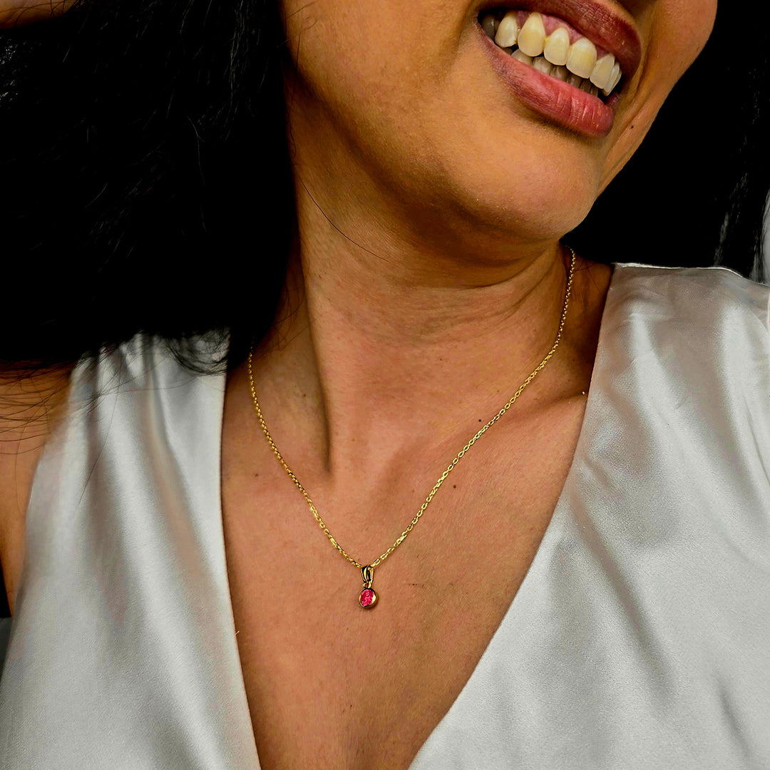 Mini Round Ruby July Birthstone Pendant Necklace