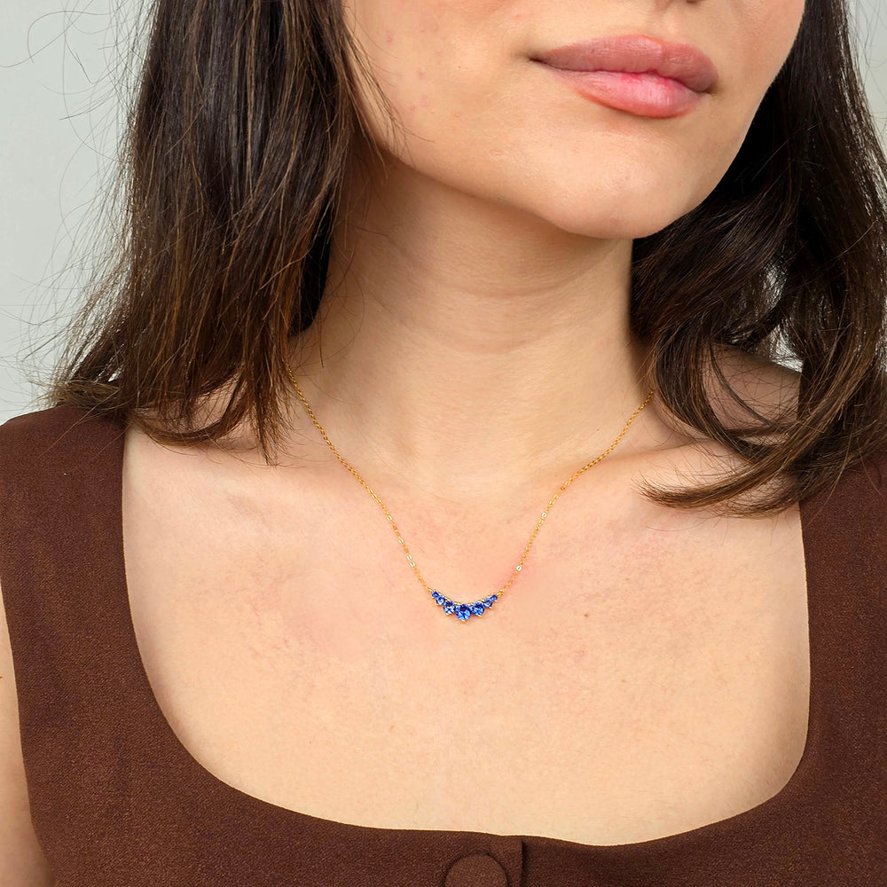 Graduated Round Sappghire Stones Gold Plated Necklace