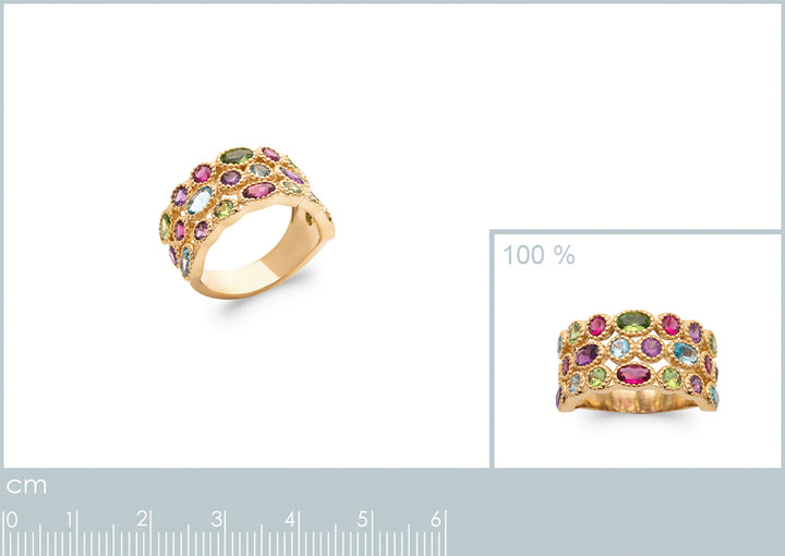 18ct Gold Plated Multi Colour Gemstone Ring