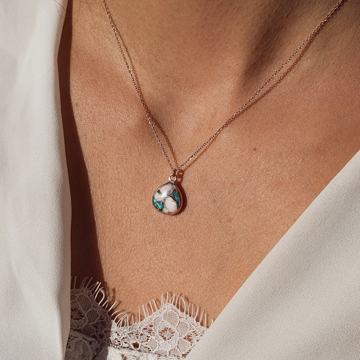 Opal &amp; Copper Turquoise Rose Gold Vermeil Necklace - October And December Birthstone Necklace