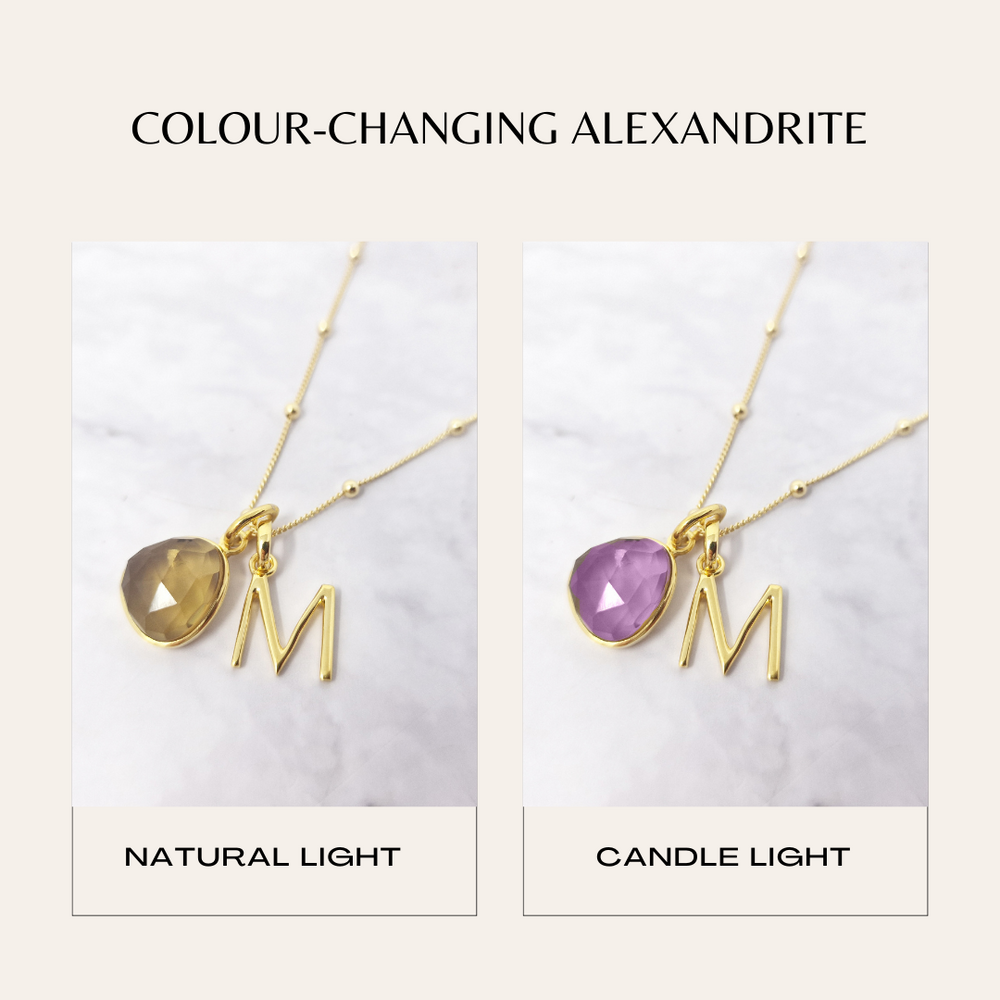 18ct Gold Plated Alexandrite June Birthstone Crystal Initial Necklace