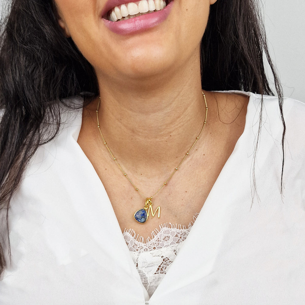 18ct Gold Vermeil Plated Lapis Lazuli Initial Necklace