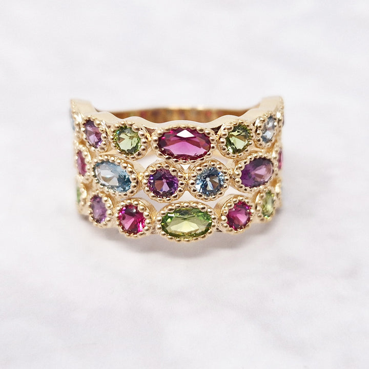 18ct Gold Plated Multi Colour Gemstone Ring